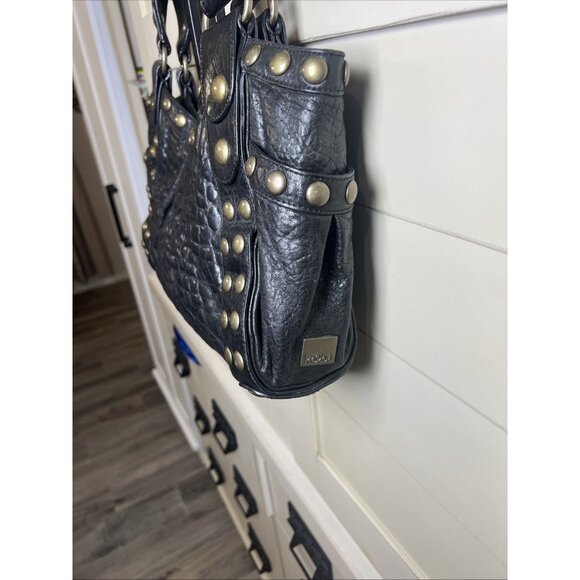 Kooba Studded Tote Bag Handbag Leather Black Y2K Biker Baddie Purse - Picture 4 of 16